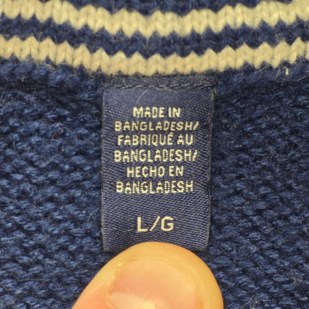IZOD Fair Isle‎ Quarter Zip Sweater Navy Men’s Large Cotton Blend *small hole* - Picture 3 of 10